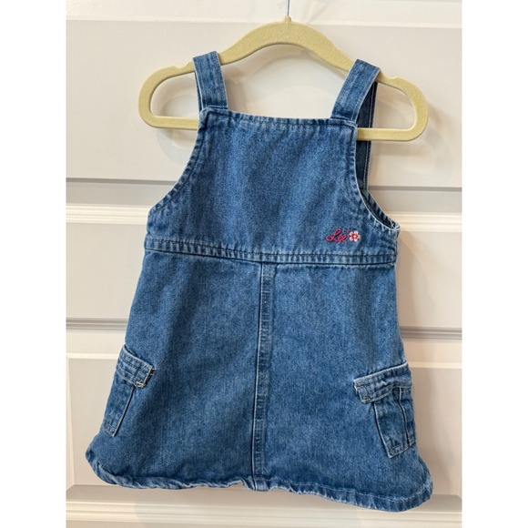 vintage Lee Kids Denim Jumper Dress 3T Blue Sleeveless Embroidered Logo Pockets - Picture 1 of 6